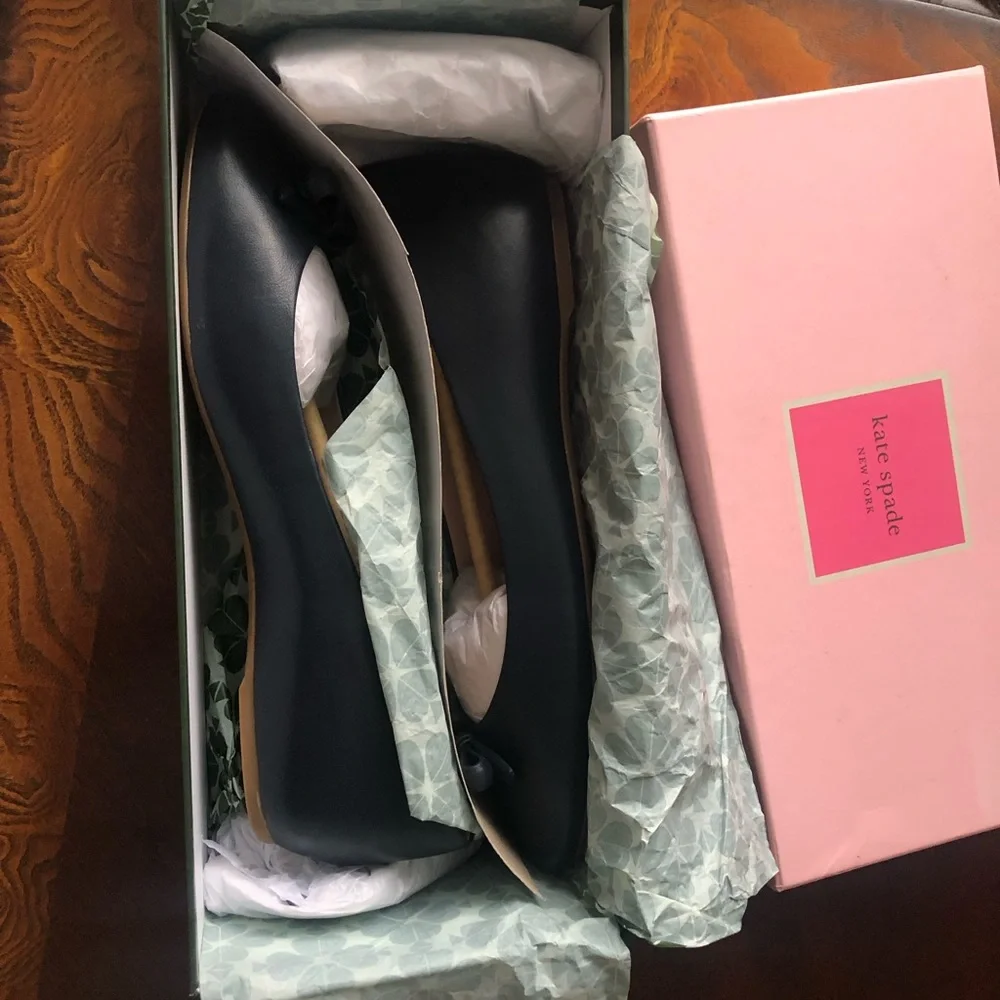 NEW Kate Spade Kiersten Bow Leather Navy Round Toe Ballet Flats Shoes Size 9
